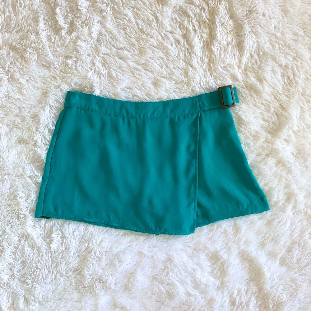 2010s Teal Green Mini Skort with Side Buckle - Small